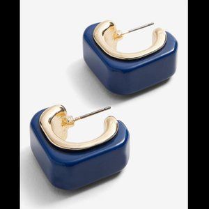 NWT Express Blue & Gold Square Hoop Earrings